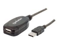 Manhattan USB-A to USB-A Extension Cable, 10m, Male to Female, Active, 480 Mbps (USB 2.0), Daisy-Chainable, Built In Repeater, Hi-Speed USB, Black, Three Year Warranty, Blister