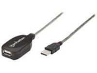 Manhattan USB-A to USB-A Extension Cable, 5m, Male to Female, Active, Translucent Silver, 480 Mbps (USB 2.0), Daisy-Chainable, Built In Repeater, Hi-Speed USB, Three Year Warranty, Blister