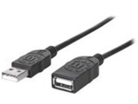 Manhattan USB-A to USB-A Extension Cable, 1.8m, Male to Female, 480 Mbps (USB 2.0), Hi-Speed USB, Black, Lifetime Warranty, Polybag