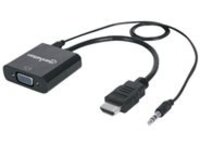 Manhattan HDMI to VGA (with Audio) Converter cable, 1080p, 30cm, Male to Female, Micro-USB Power Input Port for additional power if needed, Black, Three Year Warranty, Polybag