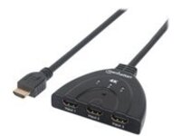 Manhattan HDMI 4K Switch 3-Port, 4K@60Hz, USB-A Powered (cable 0.7m), Integrated Cable, Black, Box