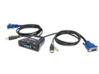 Manhattan KVM Switch Mini 2-Port, 2x USB-A, Cables included, Audio Support, Control 2x computers from one pc/mouse/screen, Black, Boxed