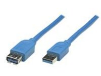 Manhattan USB-A to USB-A Extension Cable, 2m, Male to Female, Blue, 5 Gbps (USB 3.2 Gen1 aka USB 3.0), SuperSpeed USB, Lifetime Warranty, Polybag