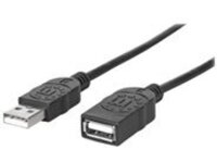 Manhattan USB-A to USB-A Extension Cable, 1.8m, Male to Female, 480 Mbps (USB 2.0), Black, Blister