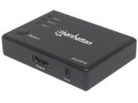 Manhattan HDMI Switch 3-Port (Compact), 4K@60Hz, Connects x3 HDMI sources to x1 display, Remote Control and Manual Switching (via button), AC Powered (cable 1.2m), Black, Three Year Warranty, Blister