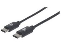 Manhattan USB-C to USB-C Cable, 2m, Male to Male, Black, 480 Mbps (USB 2.0), 3A, Hi-Speed USB, Lifetime Warranty, Polybag
