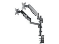Manhattan TV & Monitor Mount, Desk, Full Motion (Gas Spring), 2 screens, Screen Sizes: 10-27", Black, Clamp or Grommet Assembly, Dual Screen, VESA 75x75 to 100x100mm, Max 8kg (each), Lifetime Warranty