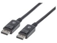 Manhattan DisplayPort Cable, v1.2, 4K@60hz, 3m, Male to Male, With Latches, Fully Shielded, Black, Lifetime Warranty, Polybag