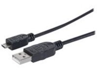 Manhattan USB-A to Micro-USB Cable, 1.8m, Male to Male, Black, 480 Mbps (USB 2.0), Hi-Speed USB, Lifetime Warranty, Polybag