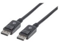 Manhattan DisplayPort Cable, v1.1, 4K@60hz, 1m, Male to Male, With Latches, Fully Shielded, Black, Lifetime Warranty, Polybag