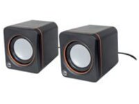 Manhattan 2600 Series Speaker System, Small Size, Big Sound, Two Speakers, Stereo, USB power, Output: 2x 3W, 3.5mm plug for sound, In-Line volume control, Cable 0.9m, Black, Box