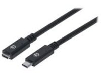 Manhattan USB-C to USB-C Extension Cable, 50cm, Male to Female, 10 Gbps (USB 3.2 Gen2 aka USB 3.1), 5A (super fast charging), Black, Lifetime Warranty, Polybag