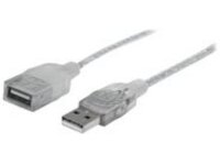 Manhattan USB-A to USB-A Extension Cable, 1.8m, Male to Female, 480 Mbps (USB 2.0), Hi-Speed USB, Translucent Silver, Lifetime Warranty, Polybag
