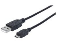 Manhattan USB-A to Micro-USB Cable, 0.5m, Male to Male, Black, 480 Mbps (USB 2.0), Hi-Speed USB, Lifetime Warranty, Polybag