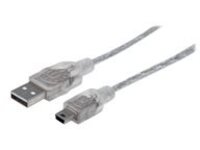 Manhattan USB-A to Mini-USB Cable, 1.8m, Male to Male, 480 Mbps (USB 2.0), Hi-Speed USB, Translucent Silver, Lifetime Warranty, Polybag