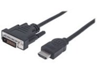 Manhattan HDMI to DVI-D 24+1 Cable, 1.8m, Male to Male, Dual Link, Compatible with DVD-D, Black, Lifetime Warranty, Polybag