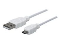 Manhattan USB-A to Micro-USB Cable, 1m, Male to Male, White, 480 Mbps (USB 2.0), Hi-Speed USB, Lifetime Warranty, Polybag