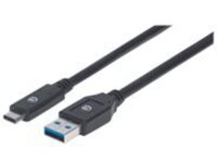 Manhattan USB-C to USB-A Cable, 3m, Male to Male, 5 Gbps (USB 3.2 Gen1 aka USB 3.0), 3A (fast charging), Black, Lifetime Warranty, Polybag