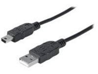 Manhattan USB-A to Mini-USB Cable, 1.8m, Male to Male, Black, 480 Mbps (USB 2.0), Hi-Speed USB, Lifetime Warranty, Polybag