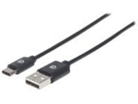 Manhattan USB-C to USB-A Cable, 1m, Male to Male, 480 Mbps (USB 2.0), Hi-Speed USB, Black, Lifetime Warranty, Polybag