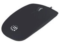 Manhattan Silhouette Sculpted USB Wired Mouse, Black, 1000dpi, USB-A, Optical, Lightweight, Flat, Three Button with Scroll Wheel, Blister