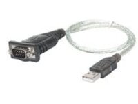 Manhattan USB-A to Serial Converter cable, 45cm, Male to Male, Serial/RS232/COM/DB9, Prolific PL-2303RA Chip, Black/Silver cable, Blister