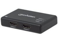 Manhattan HDMI Splitter 2-Port , 4K@30Hz, Displays output from x1 HDMI source to x2 HD displays (same output to both displays), AC Powered (cable 0.9m), Black, Three Year Warranty, Retail Box