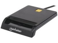 Manhattan USB-A Contact Smart Card Reader, 12 Mbps, Friction type compatible, External, Windows or Mac, Cable 105cm, Black, Three Year Warranty, Blister