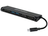 Manhattan USB-C 4-Port Hub/Dock/Converter, USB-C to HDMI or VGA and 2x USB-A Ports and SD Card Reader, 5 Gbps (USB 3.2 Gen1 aka USB 3.0); HDMI Ultra-High-Definition, 1080p@60Hz or 3840x2160p@30Hz (4K), VGA HD 1080p video; Male to Females