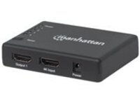 Manhattan 4K Compact 4-Port HDMI Splitter, 4K@30Hz, AC Powered, Boxed, Black (Euro 2-pin plug)