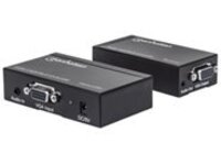 Manhattan VGA Cat5/5e/6 Extender, Extends video and audio signals up to 300m (With Euro 2-pin plug), Black, Box