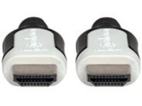 Manhattan HDMI Braided Cable with Ethernet, 4K@60Hz (Premium High Speed), 1m, Male to Male, Black/White, Ultra HD 4k x 2k, 18 Gbps, HEC, ARC, 3D, Deep Colour, Fully Shielded, Gold Plated Contacts, Lifetime Warranty, Polybag