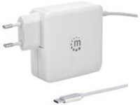 Manhattan Wall/Power Charger (Euro 2-pin), USB-C and USB-A ports, USB-C Output: 60W / 3A, USB-A Output: 2.4A, USB-C 1m Cable Built In, White, Three Year Warranty, Box