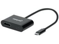 Manhattan USB-C to HDMI and USB-C (inc Power Delivery), 4K@60Hz, 19.5cm, Black, Power Delivery to USB-C Port (60W), Male to Females, Lifetime Warranty, Retail Box