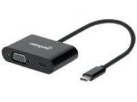 Manhattan USB-C to VGA and USB-C (inc Power Delivery), 1080p@60Hz, 19.5cm, Black, Power Delivery to USB-C Port (60W), Male to Female, Lifetime Warranty, Retail Box