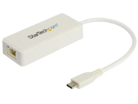 StarTech.com USB C to Gigabit Ethernet Adapter with USB A Port, White 1Gbps NIC USB 3.0/USB 3.1 Type C Network Adapter, 1GbE USB-C RJ45/LAN TB3 Compatible Windows MacBook Pro Chromebook