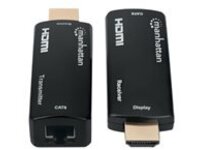 Manhattan 1080p@60Hz Compact HDMI over Ethernet Extender Kit, Extends Distances of Signal up to 60m with a Single Cat6 Ethernet Cable, Transmitter and Receiver included, Power over Cable, Ultra Slim Design, Three Year Warranty, Black