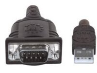 Manhattan USB-A to Serial Converter cable, 45cm, Male to Male, Serial/RS232/COM/DB9, Prolific PL-2303HXD Chip, Black/Silver cable, Polybag