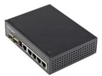 Startech Industrial 6 Port Gigabit Ethernet Switch 4 PoE RJ45 +2 SFP Slots 30W PoE+ 48VDC 10/100/1000 Power Over Ethernet LAN Switch -40C to 75C, DIN Connector/Mountable, Fast Ethernet