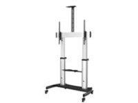 StarTech.com Mobile TV Stand, Heavy Duty TV Cart for 60-100&quot; Display (100kg/220lb), Height Adjustable Rolling Flat Screen Floor Standing on Wheels, Universal Television Mount w/Shelves
