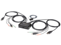 StarTech.com 2 Port DisplayPort KVM Switch, 4K 60Hz, Compact Dual Port UHD DP 1.2 USB Desktop KVM Switch w/ Integrated 4ft Cables &amp; Audio, Bus Powered &amp; Remote Switching, MacBook ThinkPad