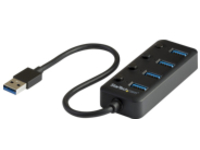 StarTech.com 4 Port USB 3.0 Hub, USB-A to 4x USB 3.0 Type-A with Individual On/Off Port Switches, SuperSpeed 5Gbps USB 3.1/USB 3.2 Gen 1, USB Bus Powered, Portable, 9.8" Attached Cable