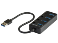 StarTech.com 4 Port USB 3.0 Hub, USB-A to 4x USB 3.0 Type-A with Individual On/Off Port Switches, SuperSpeed 5Gbps USB 3.1/USB 3.2 Gen 1, USB Bus Powered, Portable, 9.8&quot; Attached Cable