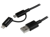 StarTech.com 1m (3 ft) Black Apple 8-pin Lightning Connector or Micro USB to USB Combo Cable for iPhone iPod iPad