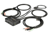 StarTech.com 2 Port HDMI KVM Switch, 4K 60Hz, Compact Dual Port UHD/Ultra HD USB Desktop KVM Switch with Integrated 4ft Cables &amp; Audio, Bus Powered &amp; Remote Switching, MacBook ThinkPad