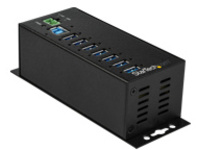 StarTech.com 7 Port USB Hub with Power Adapter, Surge Protection, Metal Industrial USB 3.0 Data Transfer Hub, Din Rail, Wall or Desk Mountable, High Speed USB 3.1/USB 3.2 Gen 1 5Gbps Hub