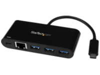 StarTech.com 3 Port USB-C Hub with Gigabit Ethernet &amp; 60W Power Delivery Passthrough Laptop Charging, USB-C to 3x USB-A (USB 3.0 SuperSpeed 5Gbps), USB 3.1/USB 3.2 Gen 1 Type-C Adapter Hub