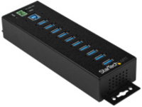 StarTech.com 10 Port USB Hub with Power Adapter, Surge Protection, Metal Industrial USB 3.0 Data Transfer Hub, Din Rail, Wall or Desk Mountable, High Speed USB 3.1/ USB 3.2 Gen 1 5Gbps Hub