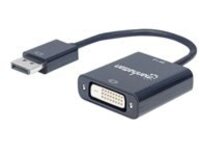 Manhattan DisplayPort 1.2a to DVI-D 24+1 Adapter Cable, 1080p@60Hz, 23cm, Male to Female, Active, Compatible with DVD-D, Black, Three Year Warranty, Polybag