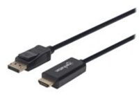 Manhattan DisplayPort 1.1 to HDMI Cable, 1080p@60Hz, 1m, Male to Male, DP With Latch, Black, Not Bi-Directional, Three Year Warranty, Polybag
